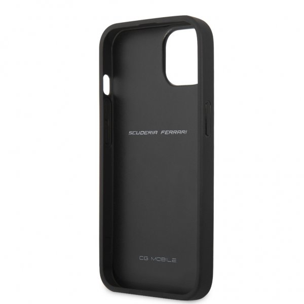 Ferrari iPhone 13 Cover Carbon Effect Metal Logo Vertikal Stribe Sort