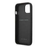 Ferrari iPhone 13 Mini Cover Kulfiber Effekt Metal Logo Lodret Stribe Sort