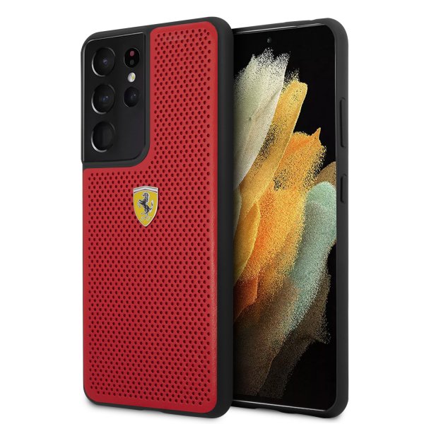 Ferrari Samsung Galaxy S21 Ultra Cover Logo Perforeret Rød