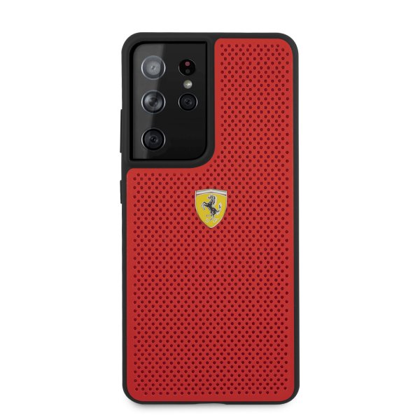 Ferrari Samsung Galaxy S21 Ultra Cover Logo Perforeret Rød
