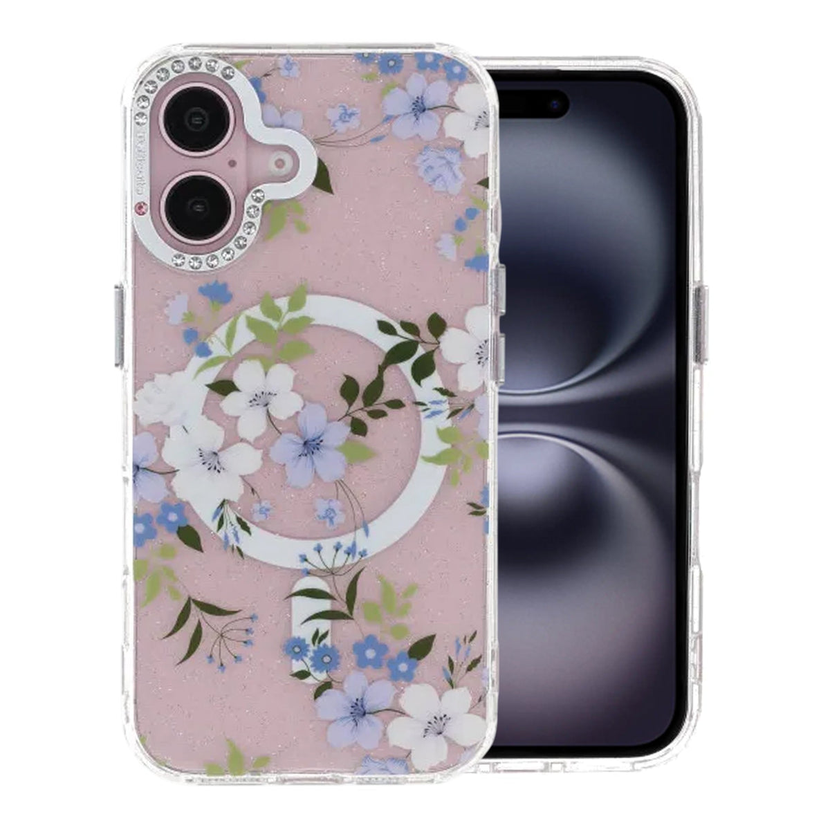 iPhone 16 Cover med blomstermønster MagSafe Blå