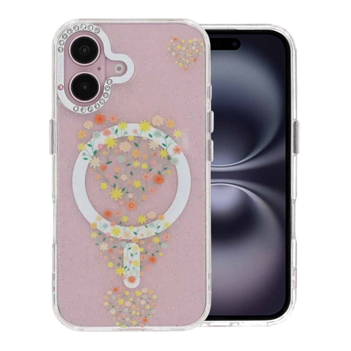 iPhone 16 Cover Blomstret MagSafe Hjerter