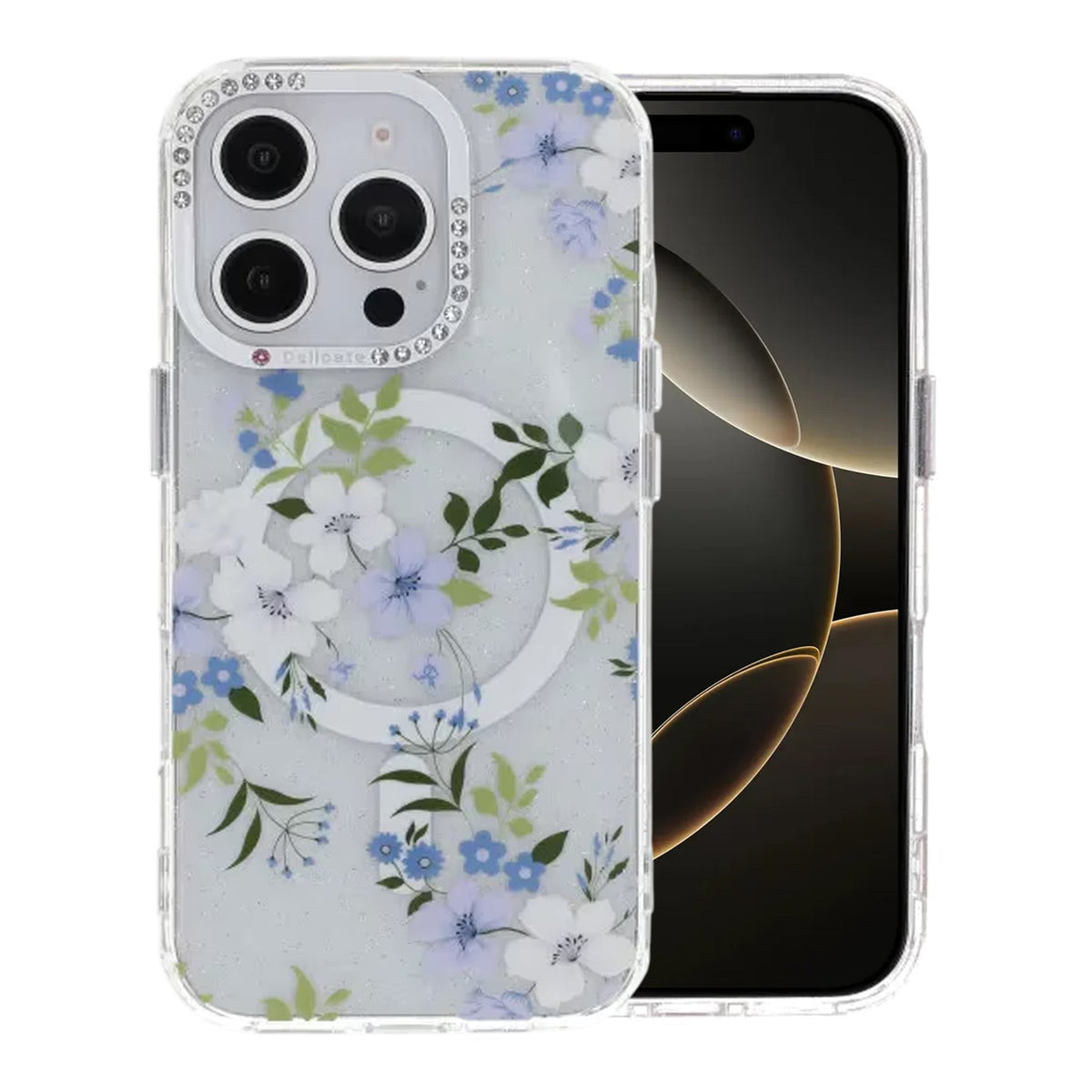 iPhone 16 Pro Max Cover Blomstret MagSafe Blå