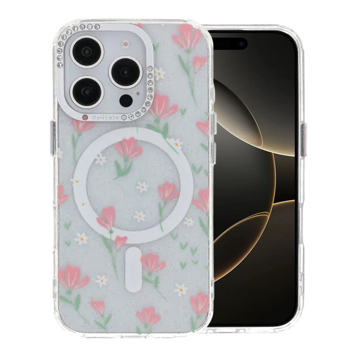 iPhone 16 Pro Cover Blomstret MagSafe Lyserød
