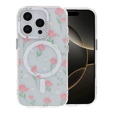 iPhone 16 Pro Cover Blomstret MagSafe Lyserød