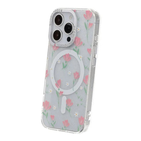 iPhone 16 Pro Cover Blomstret MagSafe Lyserød