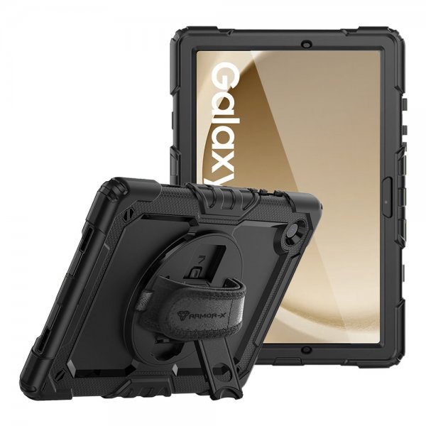 Armor-X Samsung Galaxy Tab A9 Plus Etui Regntæt Robust Cover Håndstrop Støttefod Sort