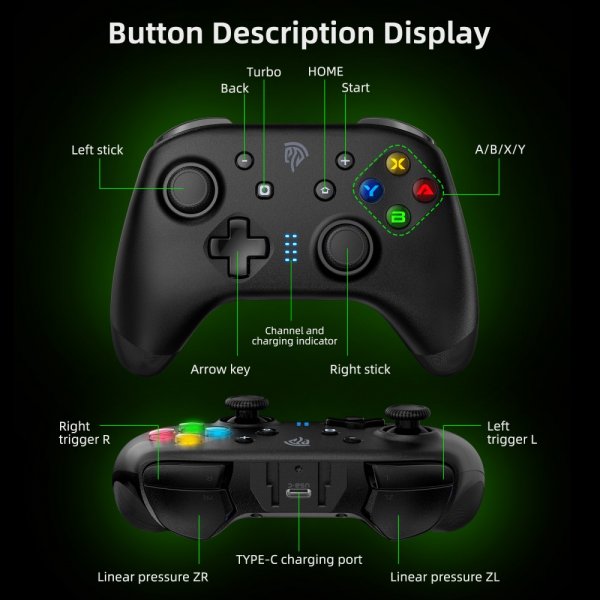 EasySMX Bayard 9124 Switch/Android/PC Programmerbar trådløs gamepad Sort