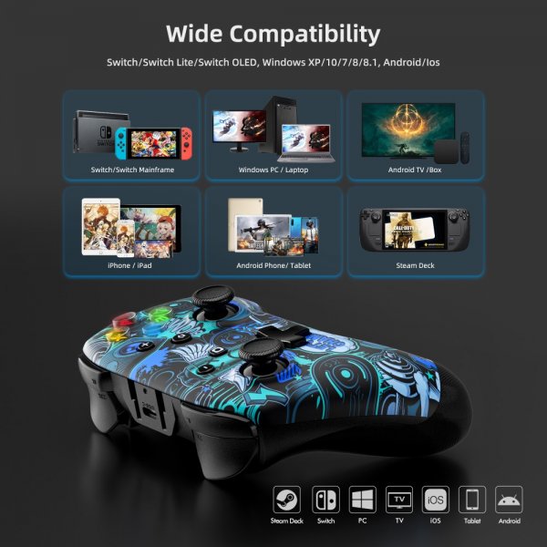 EasySMX Bayard 9124 Switch/Android/PC Programmerbar trådløs Gamepad Graffiti