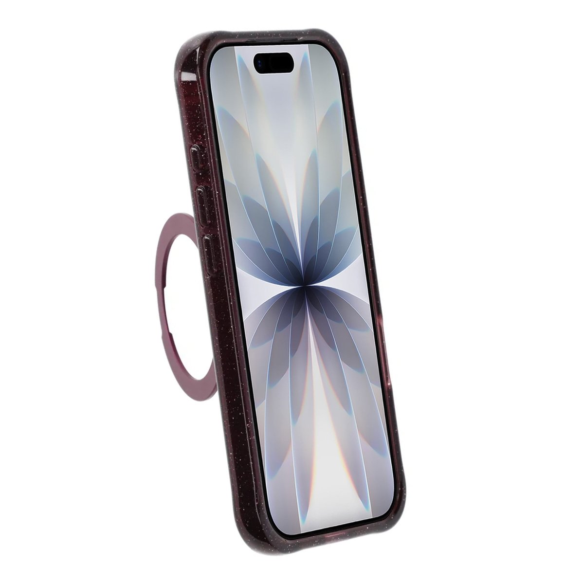 iPhone 17 Cover Glitter Stativ MagSafe Mørkerød