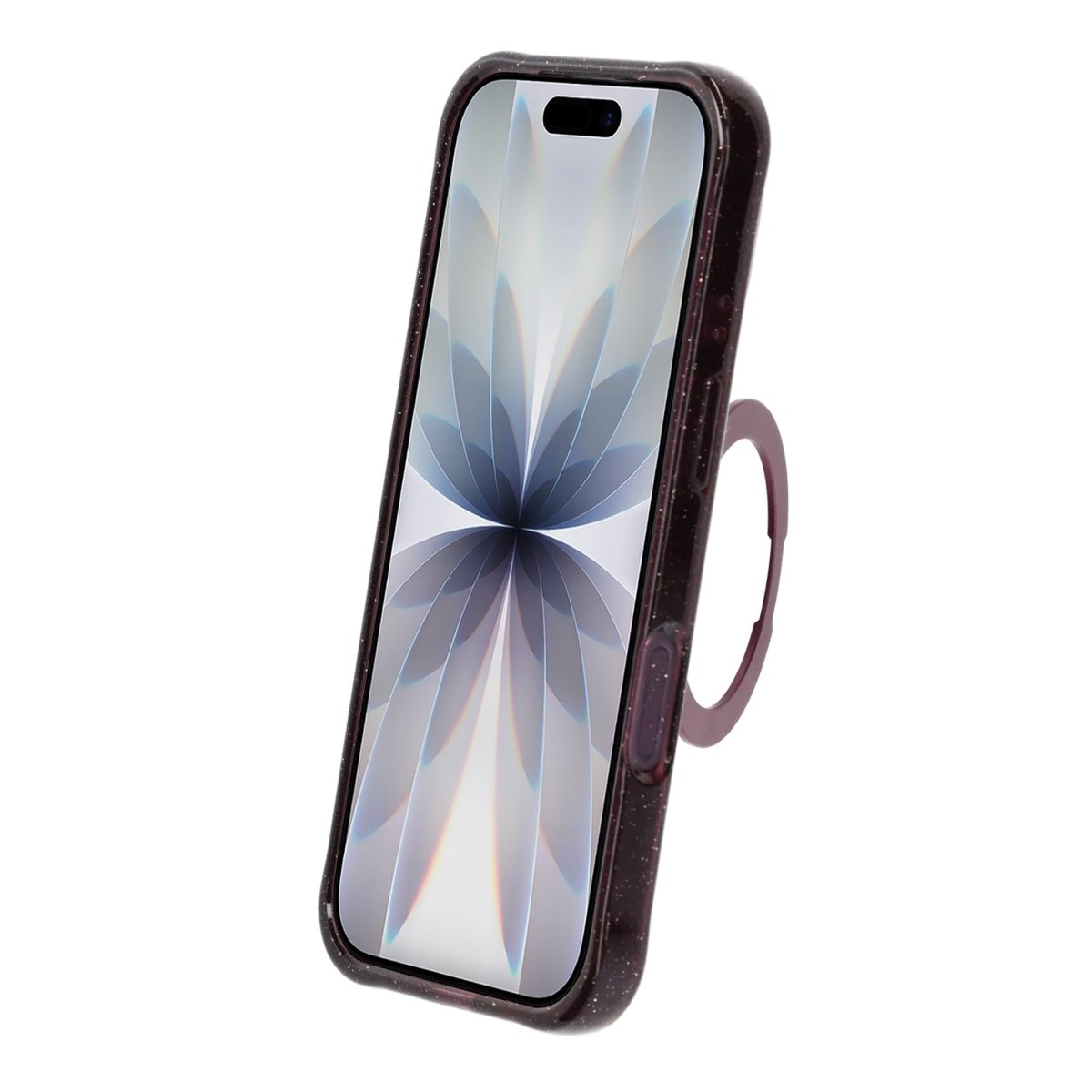 iPhone 17 Cover Glitter Stativ MagSafe Mørkerød