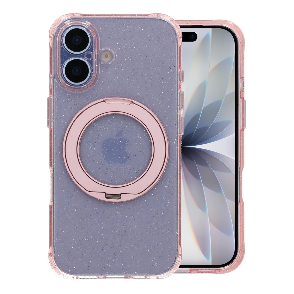 iPhone 17 Cover Glitter Stativ MagSafe Lyserød