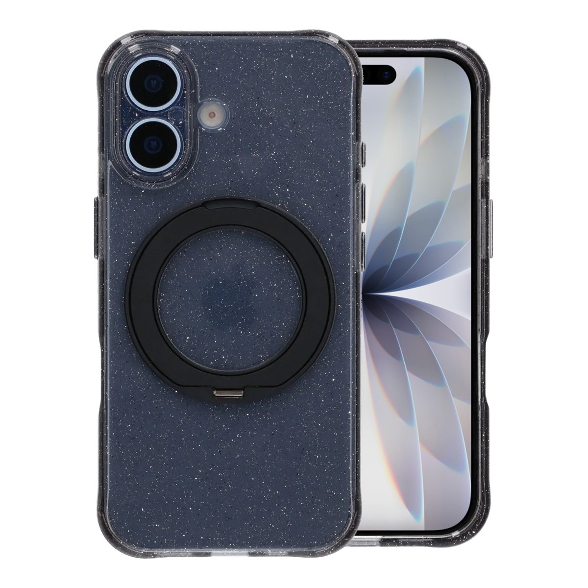 iPhone 17 Cover Glitter Stativ MagSafe Sort