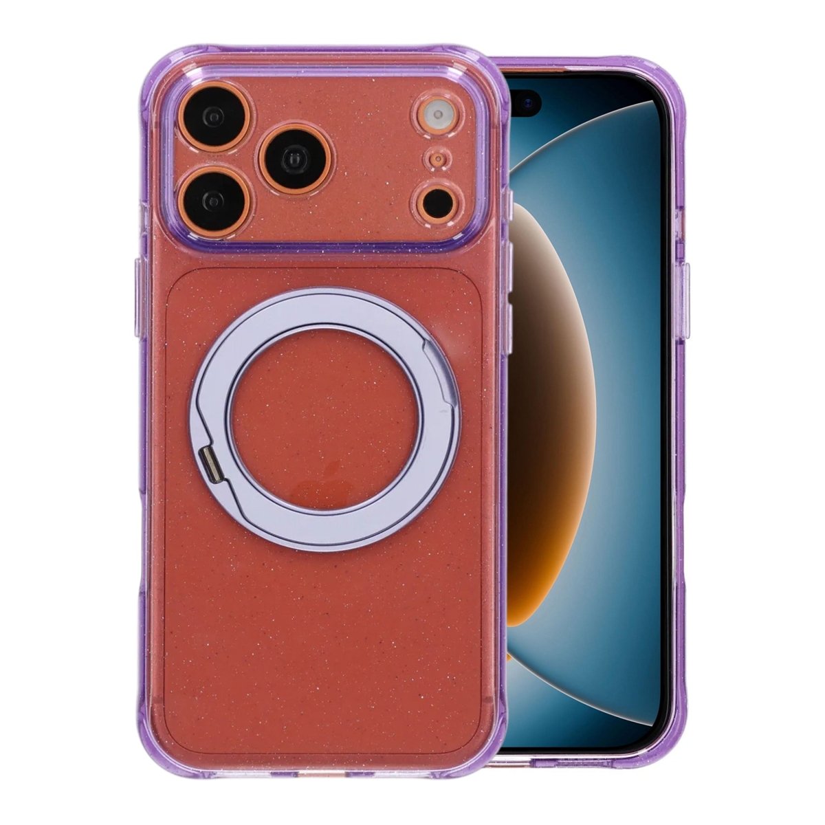iPhone 17 Pro Max/iPhone 18 Pro Max Cover med glitter, stativ og MagSafe Lilla