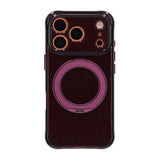 iPhone 17 Pro/iPhone 18 Pro Cover med glitter, stativ og MagSafe mørkerød