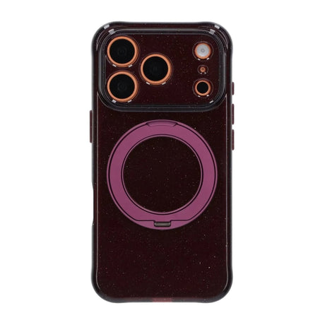 iPhone 17 Pro/iPhone 18 Pro Cover med glitter, stativ og MagSafe mørkerød
