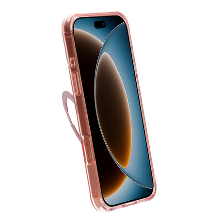 iPhone 17 Pro/iPhone 18 Pro Cover med glitter, stativ og MagSafe Lyserød