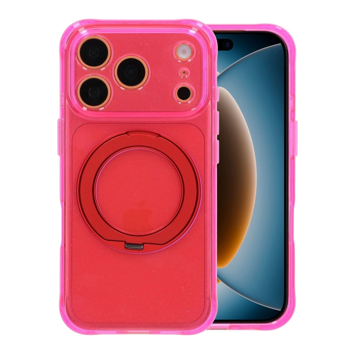 iPhone 17 Pro/iPhone 18 Pro Cover med glitter, stativ og MagSafe Rød