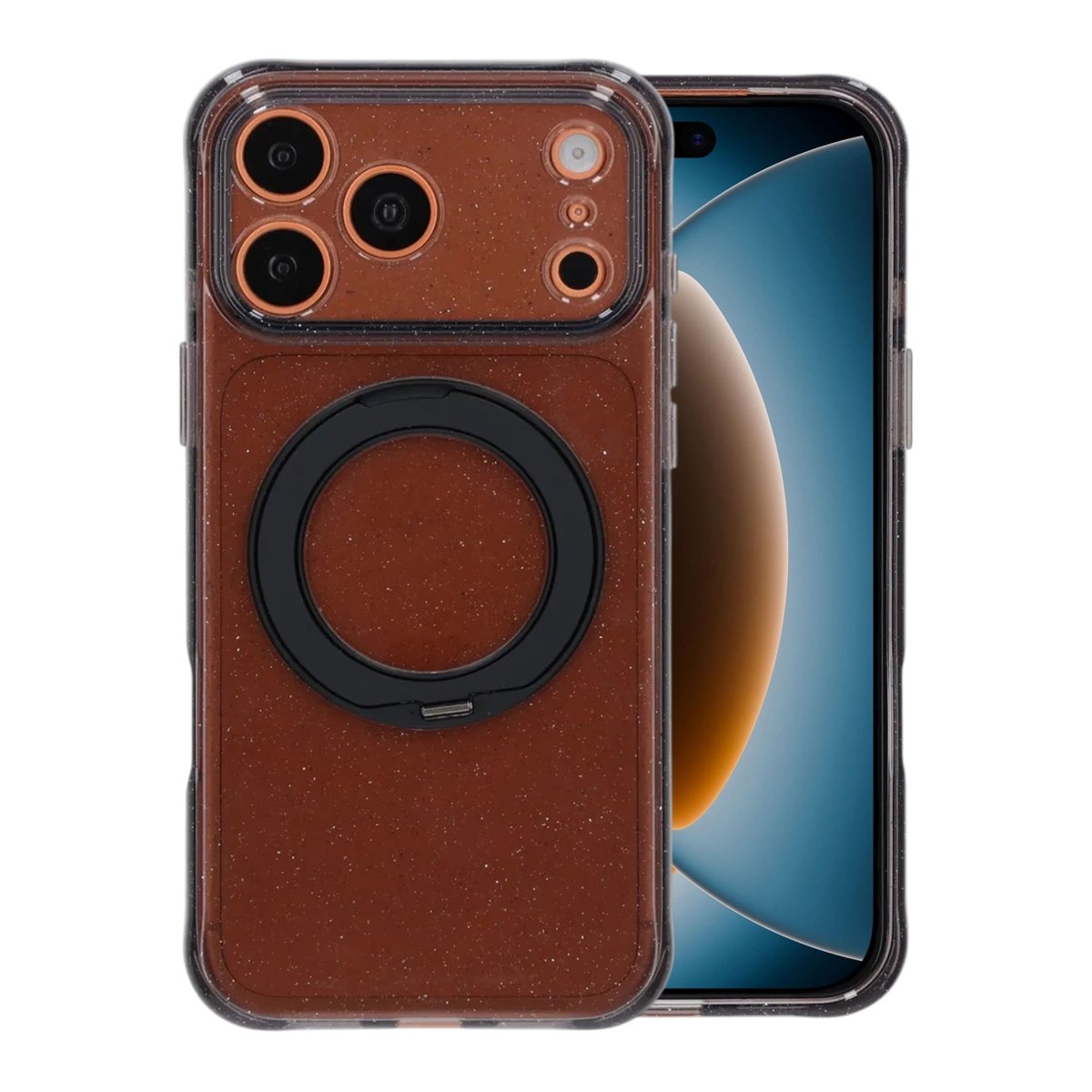 iPhone 17 Pro/iPhone 18 Pro Cover med glitter, stativ og MagSafe Sort