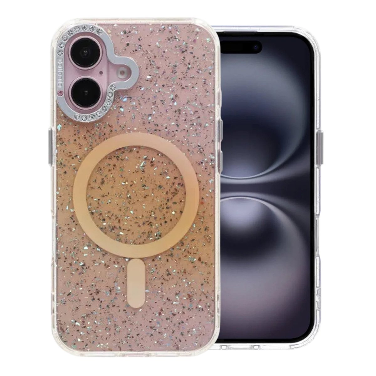iPhone 16 Cover Glitter Diamond MagSafe Guld