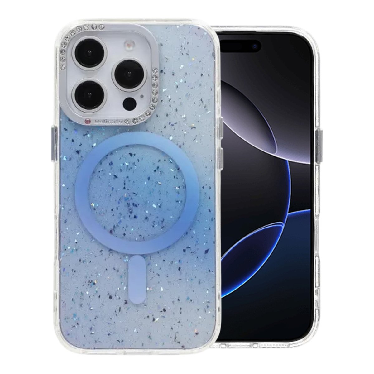 iPhone 16 Pro Cover Glitter Diamond MagSafe Blå