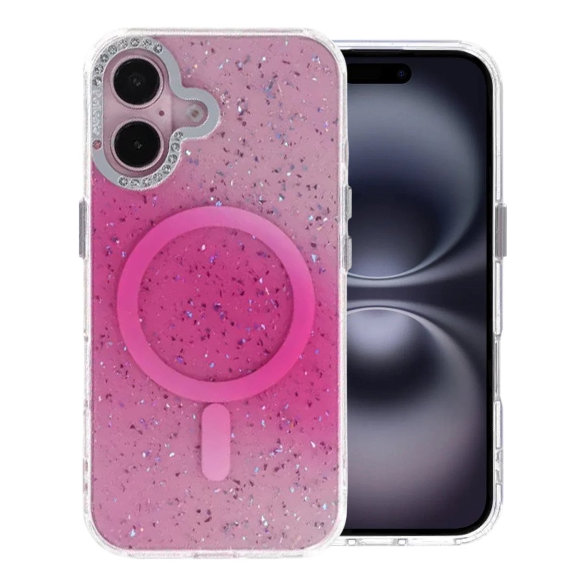 iPhone 16 Cover Glitter Diamond MagSafe Lyserød