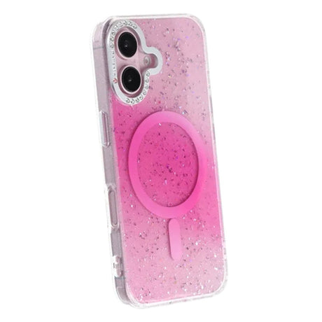 iPhone 16 Cover Glitter Diamond MagSafe Lyserød