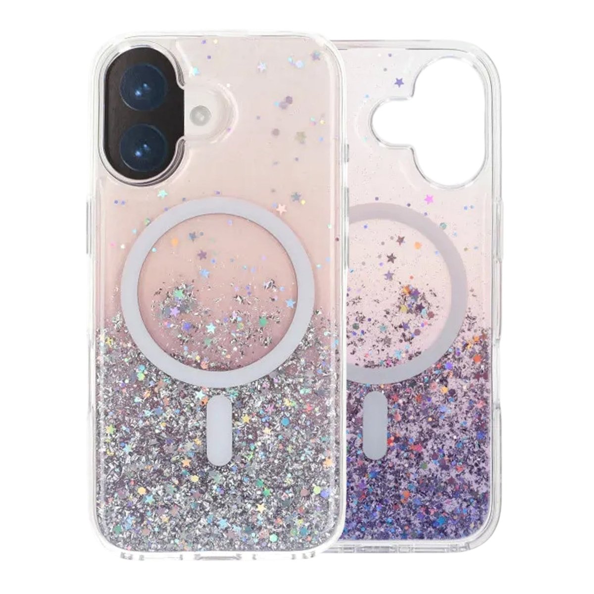iPhone 17 Cover Glitter Stjerner MagSafe Lilla