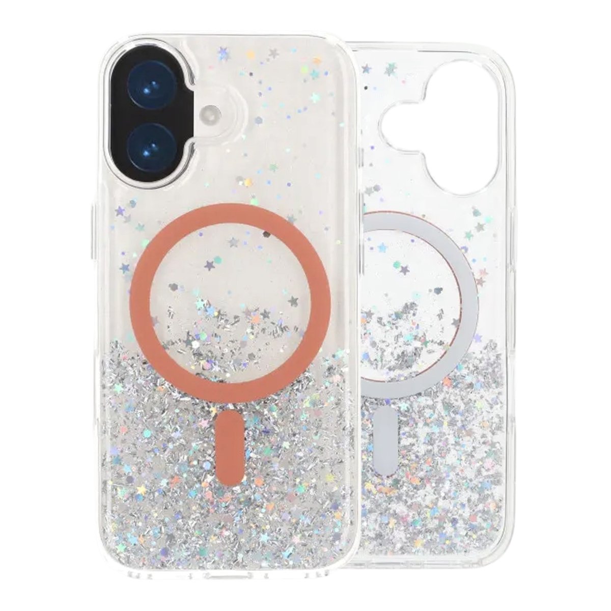 iPhone 17 Cover Glitter Stjerner MagSafe Orange