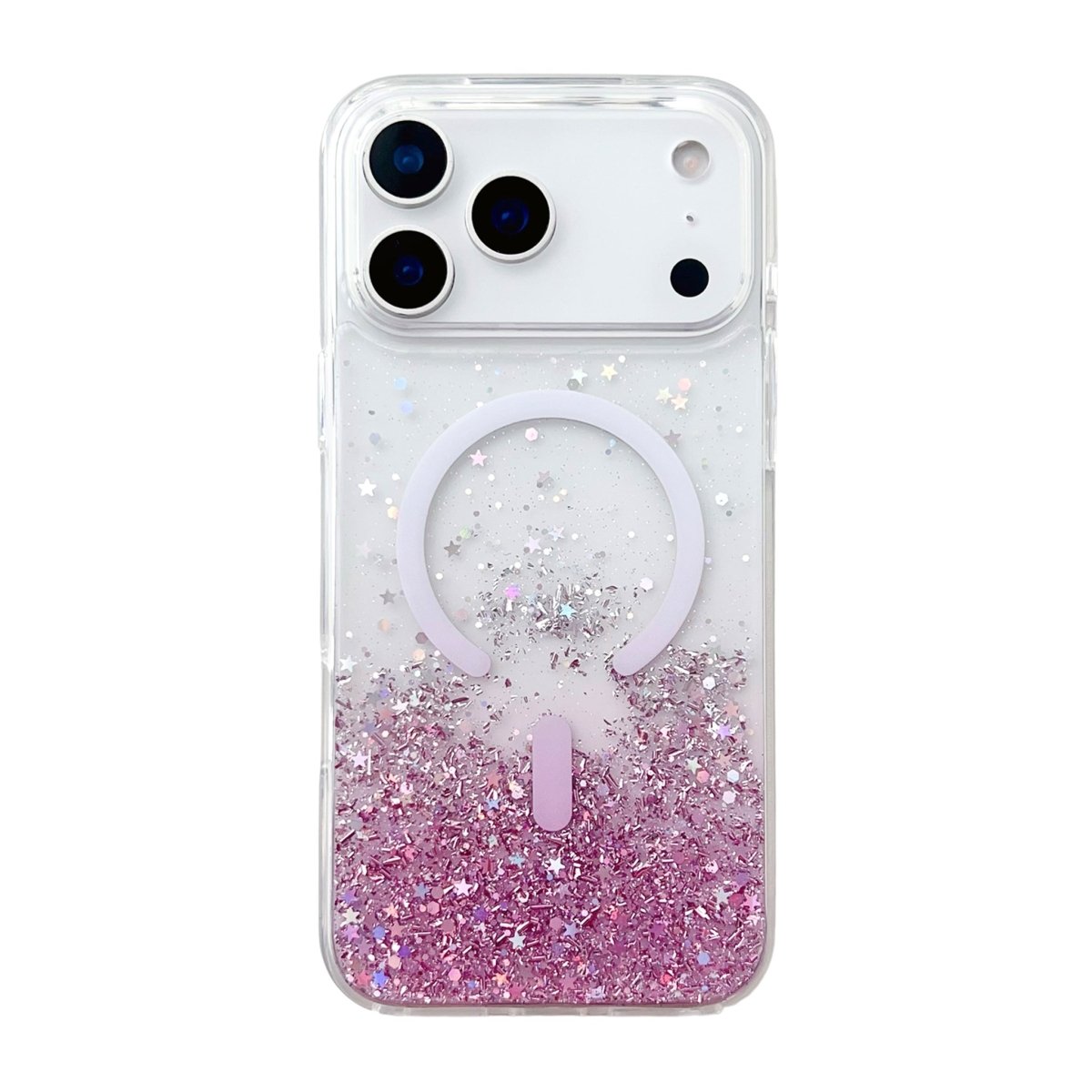 iPhone 17 Pro Max Cover Glitter Stjerner MagSafe Lyserød
