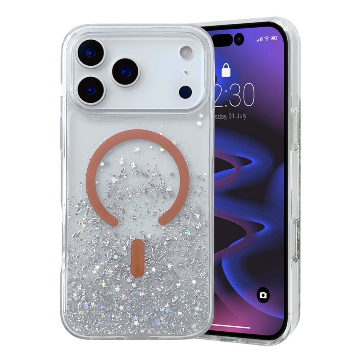 iPhone 17 Pro Cover Glitter Stjerner MagSafe Orange
