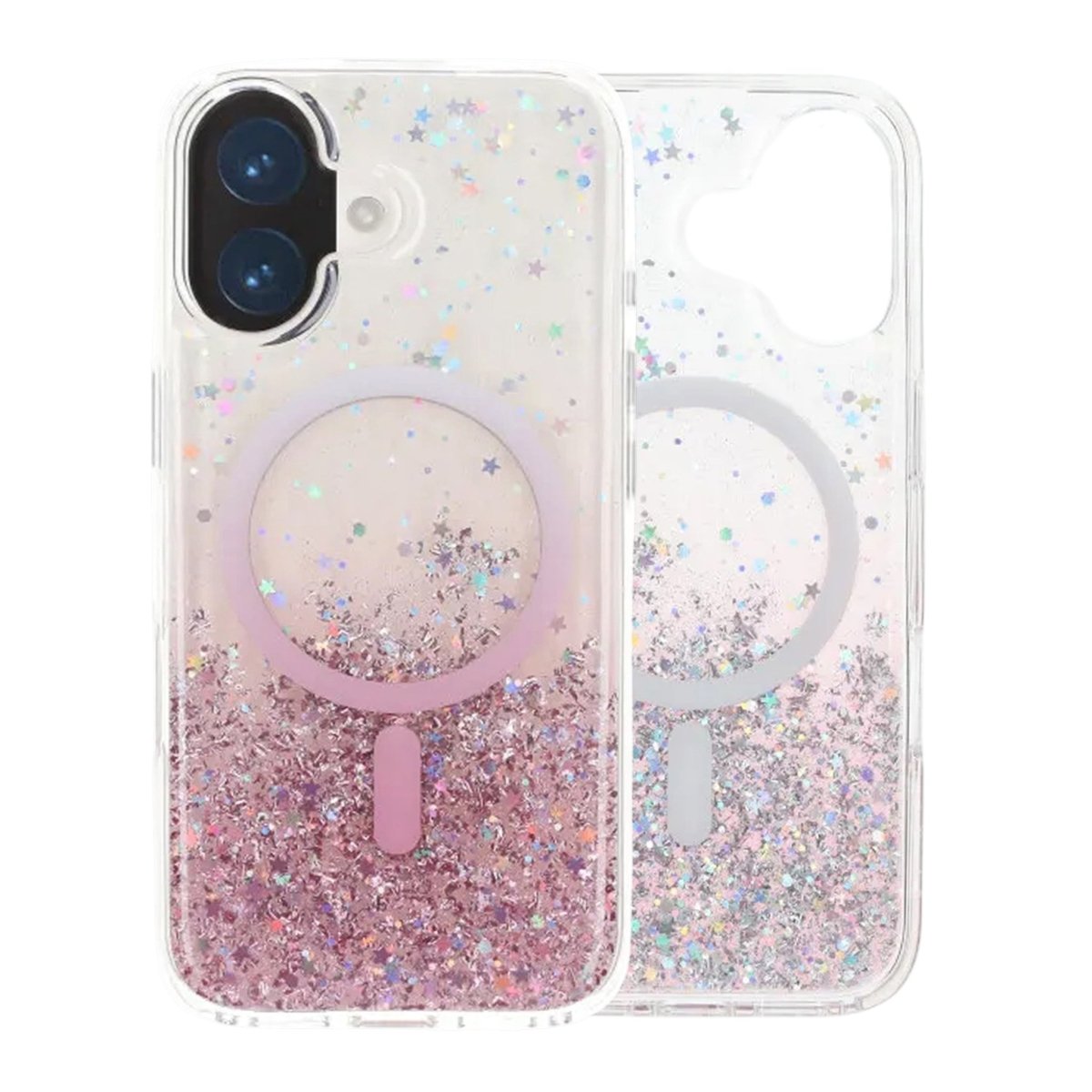 iPhone 17 Cover Glitter Stjerner MagSafe Lyserød