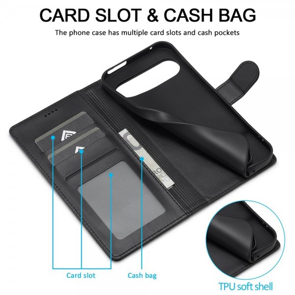 Lc.Imeeke Google Pixel 10 Pro XL Cover med Kortlomme Standerfunktion Sort