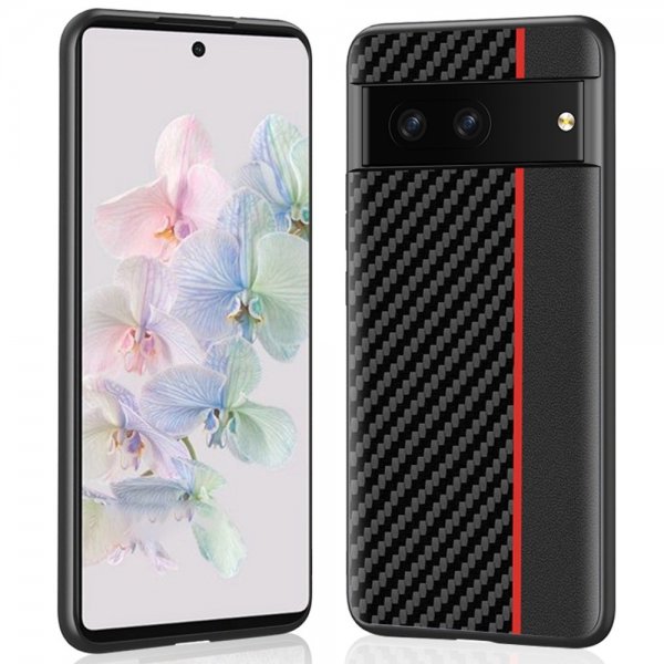 Google Pixel 7 Cover Kulfibertekstur Stribe Sort Rød
