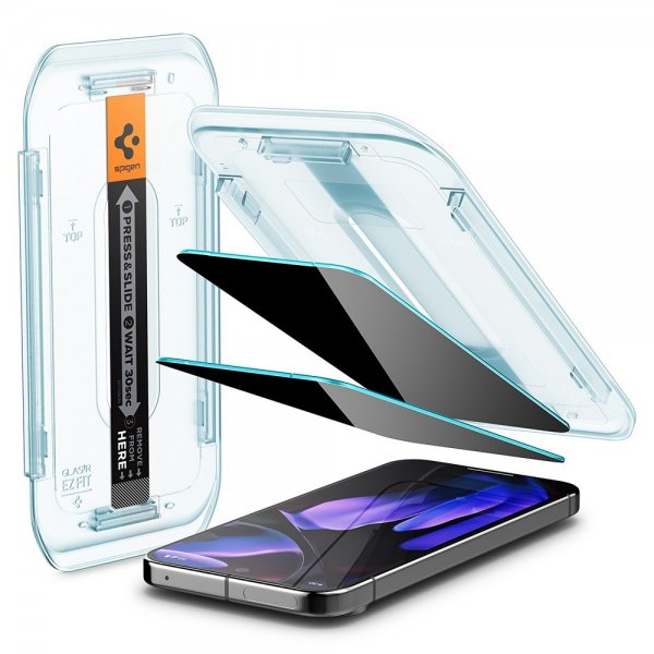 Spigen Google Pixel 9/9 Pro/Pixel 10/10 Pro Skærmbeskyttelse GLAS.tR EZ Fit Privacy 2-pak