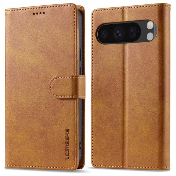 Lc.Imeeke Google Pixel 9/Pixel 9 Pro Etui med Kortlomme Stativfunktion Lysebrun