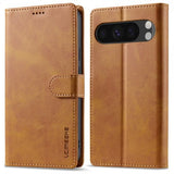 Lc.Imeeke Google Pixel 9/Pixel 9 Pro Etui med Kortlomme Stativfunktion Lysebrun