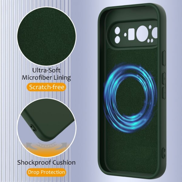 Google Pixel 9 Pro XL Cover med strop Silikone MagSafe Mørkegrøn