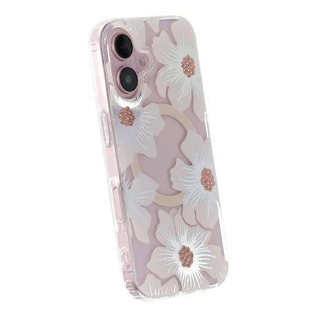 iPhone 16 Cover med blomstret strass MagSafe Blå Lilla