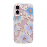 iPhone 16 Cover med blomstret strass MagSafe Blå Lilla