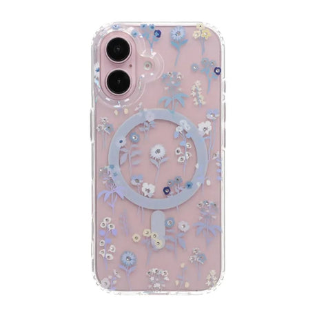 iPhone 16 Cover med blomstret strass MagSafe Lilla