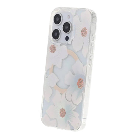 iPhone 16 Pro Cover med blomstret strass MagSafe Blå Lilla