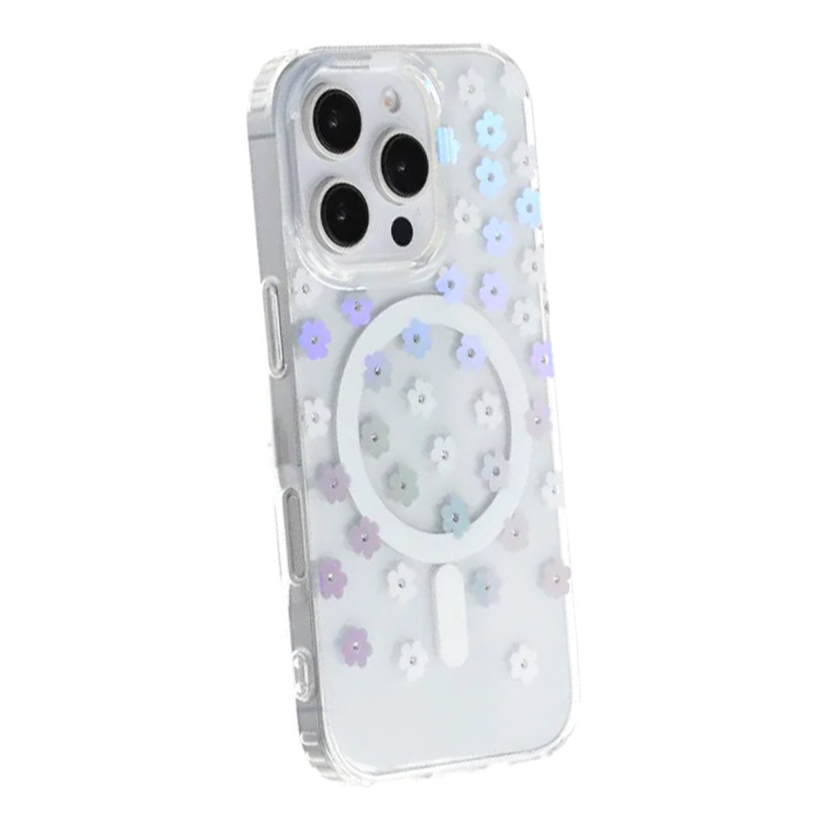 iPhone 16 Pro Cover med blomstret strass MagSafe Blå