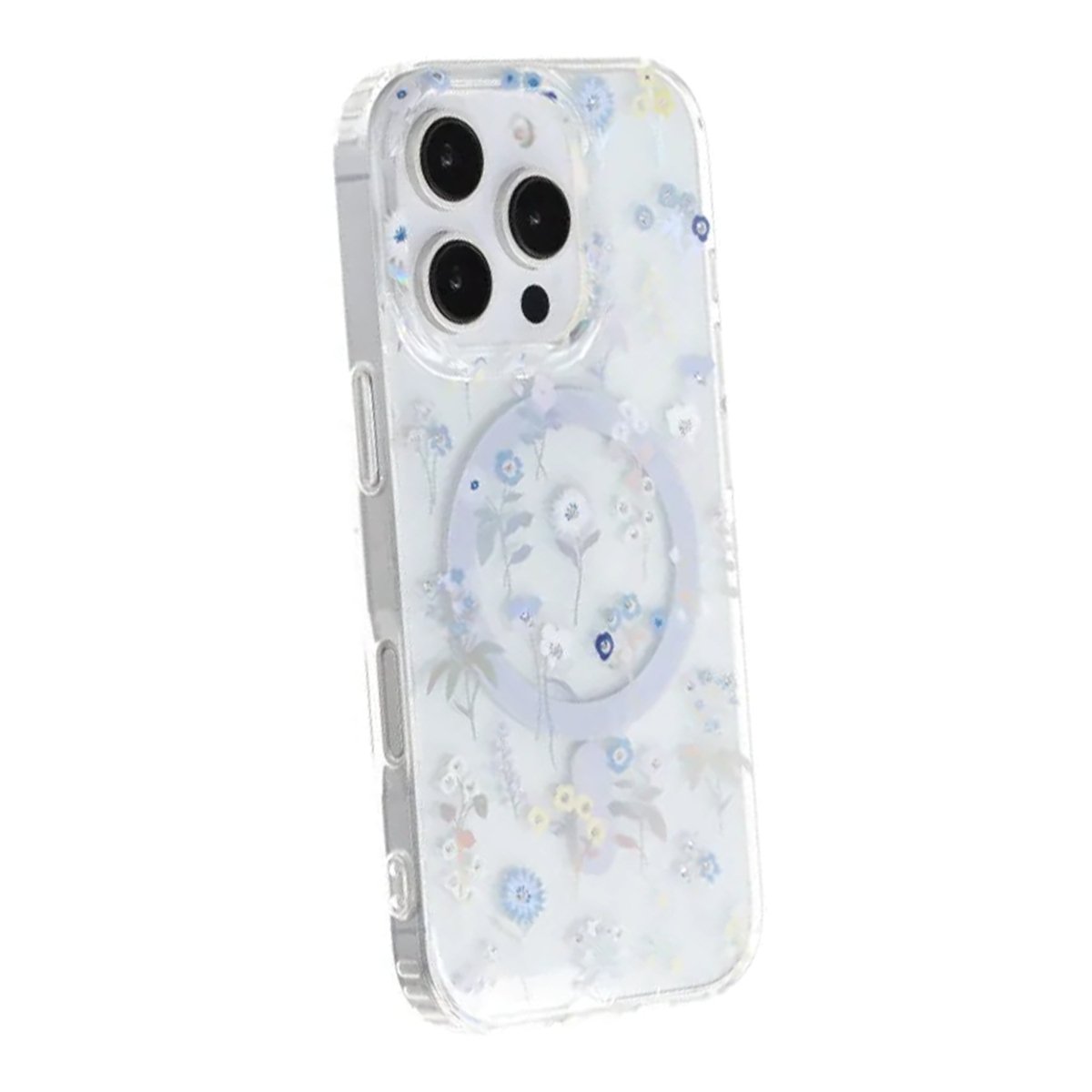 iPhone 16 Pro Cover med blomstret strass MagSafe Lilla