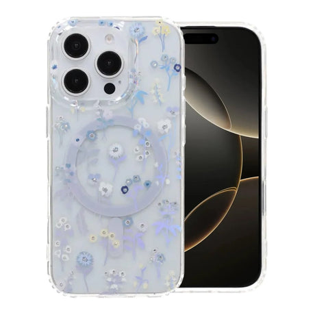 iPhone 16 Pro Cover med blomstret strass MagSafe Lilla