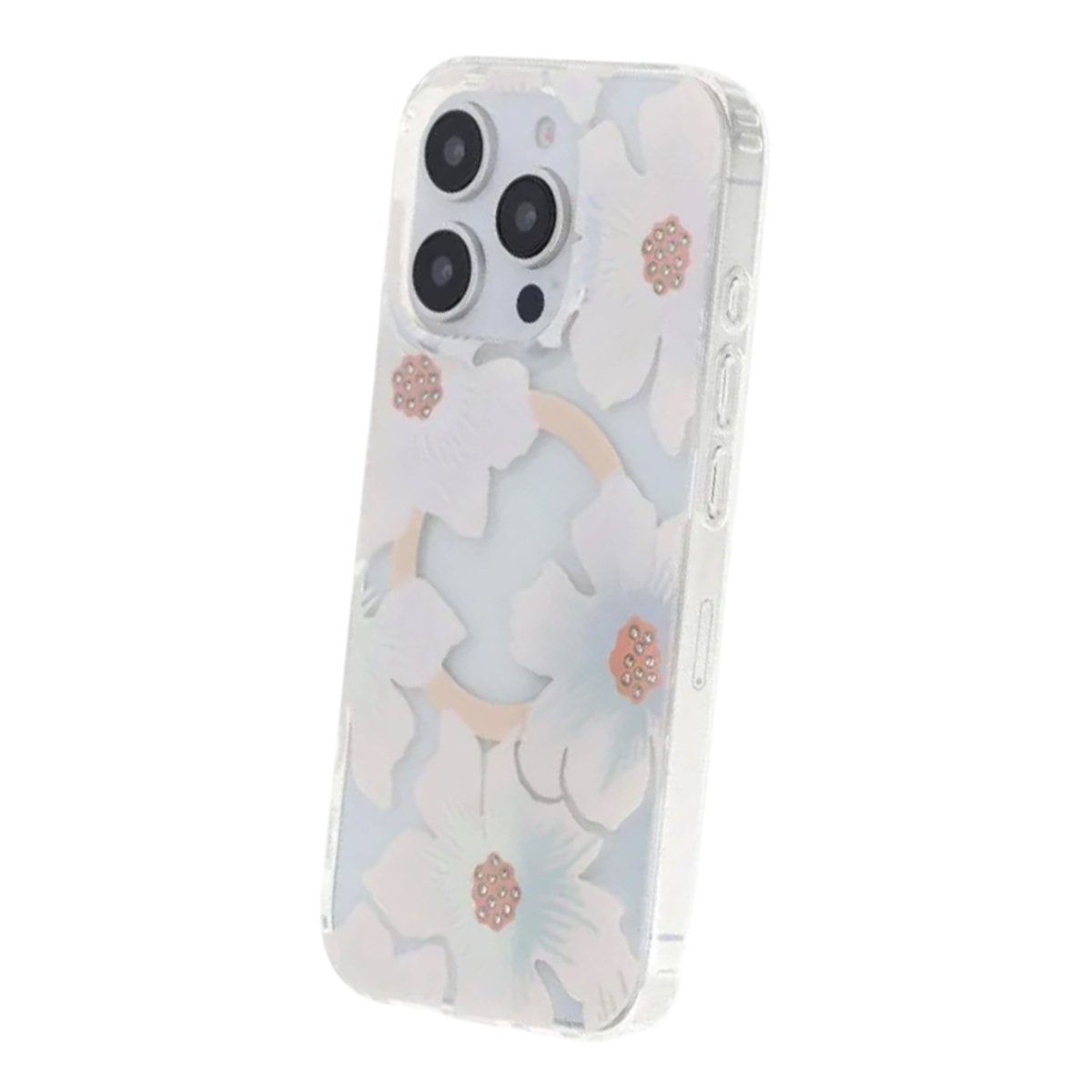 iPhone 16 Pro Max Cover med blomstret strass MagSafe Blå Lilla