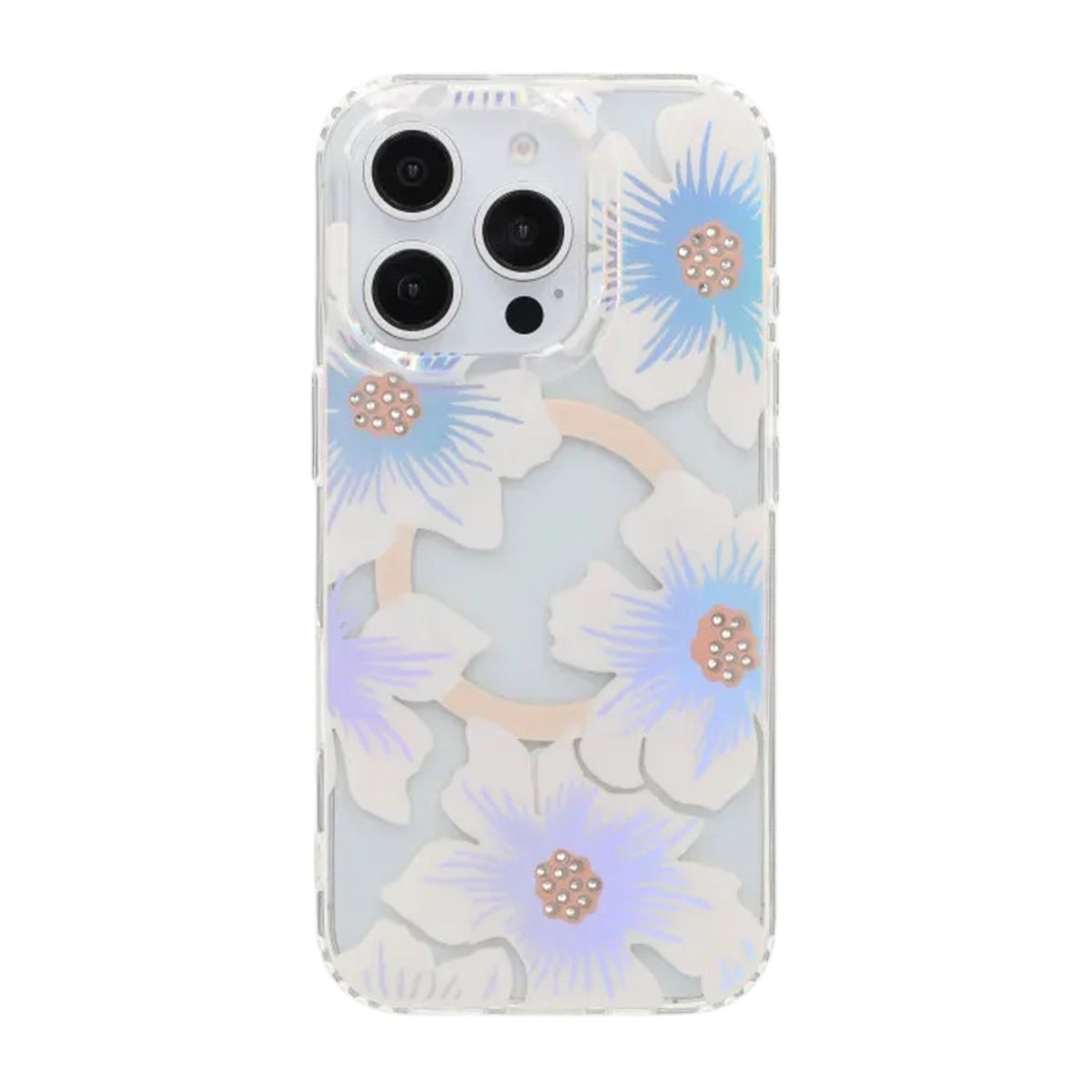 iPhone 16 Pro Max Cover med blomstret strass MagSafe Blå Lilla