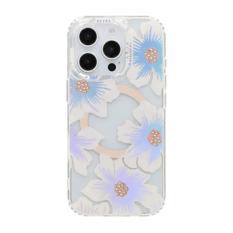 iPhone 16 Pro Max Cover med blomstret strass MagSafe Blå Lilla