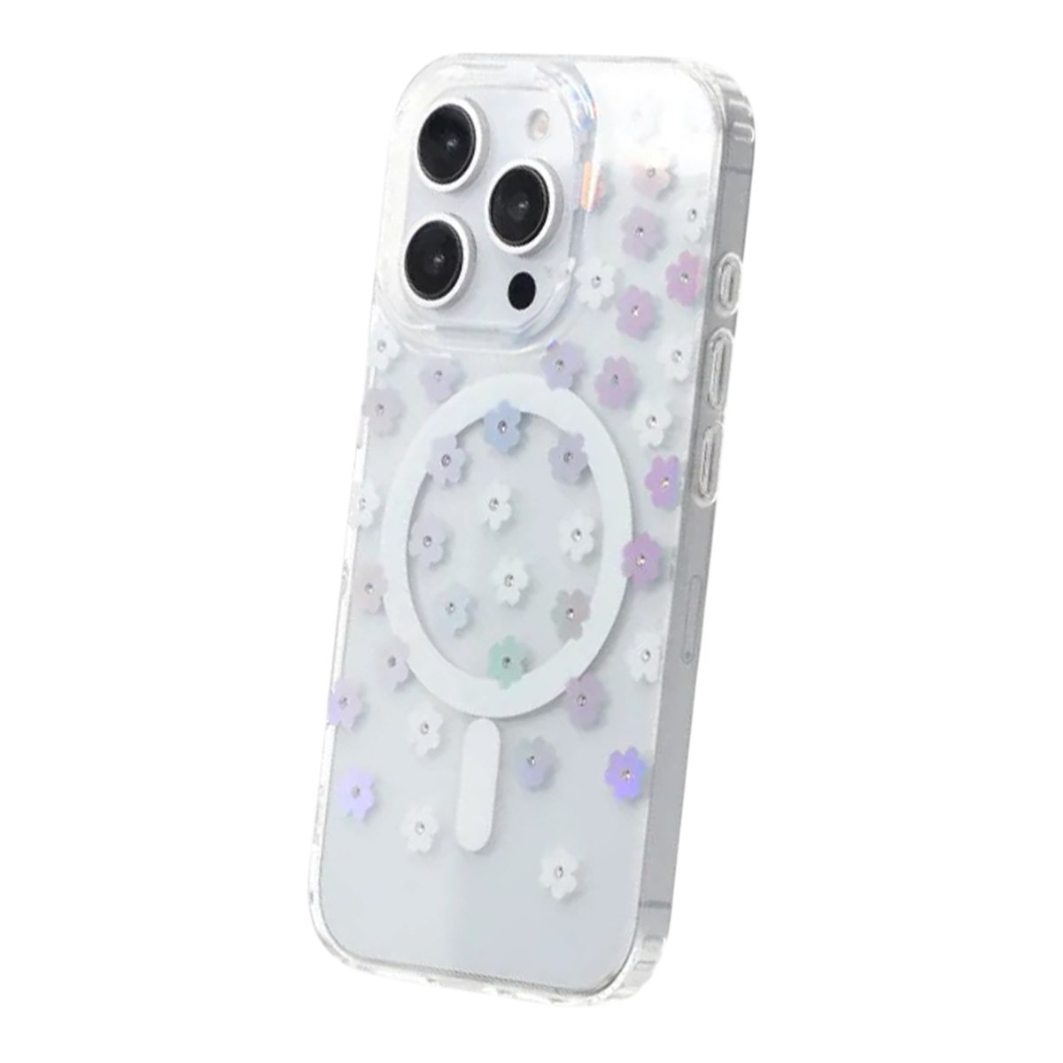 iPhone 16 Pro Max Cover med blomstret strass MagSafe Blå