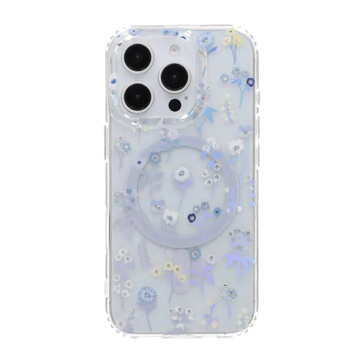 iPhone 16 Pro Max Cover med blomstret strass MagSafe Lilla